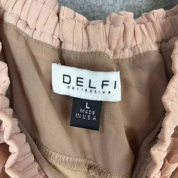 Delfi Collective Paige Dress Large Boho Off Shoulder Colorblock Pleat Retro USA - Picture 5 of 11